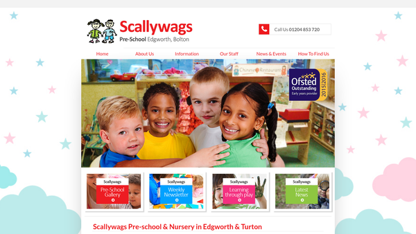 Screenshot of the Scallywags Pre-School (Edgworth) website