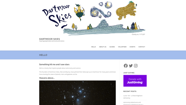 Screenshot of the Dartmoor Skies website