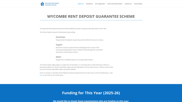 Screenshot of the Wycombe Rent Deposit Guarantee Scheme website