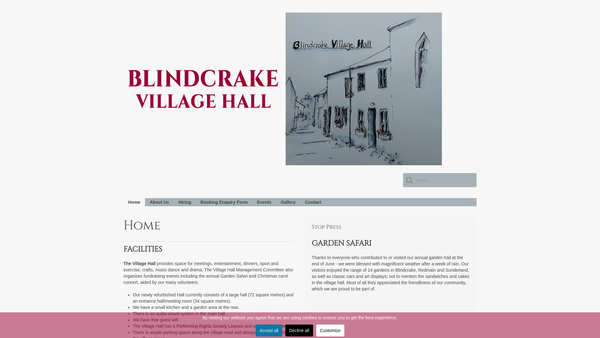Screenshot of the Blindcrake Village Hall website