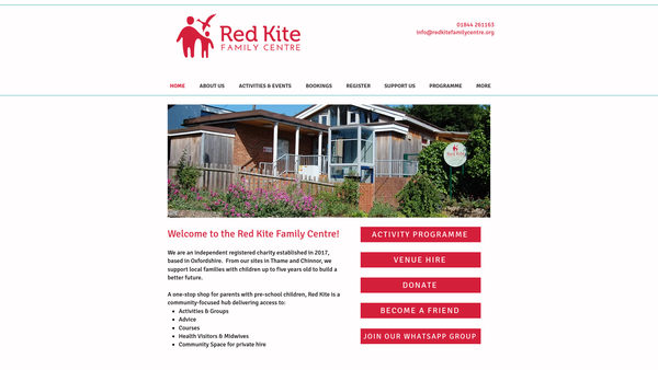 Screenshot of the Red Kite Family Centre website