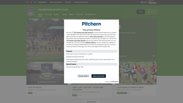 Screenshot of the Folkestone Rugby Football Club website