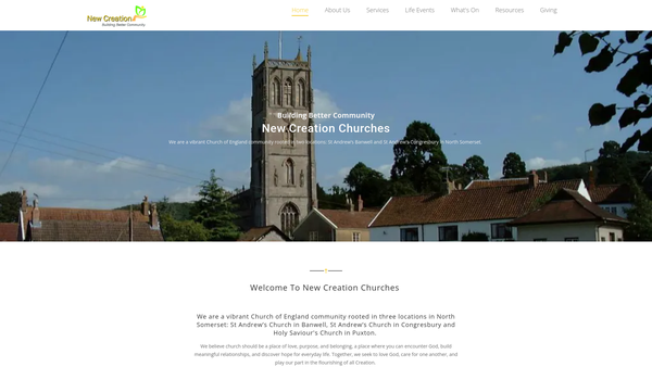 Screenshot of the New Creation Churches Mendip Vale website