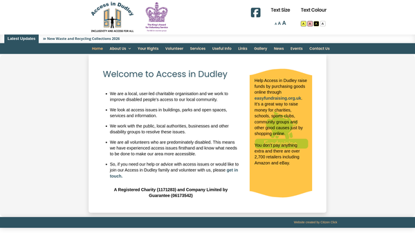 Screenshot of the Access In Dudley website