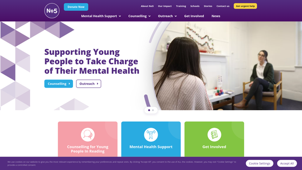 Screenshot of the No.5 Young People website
