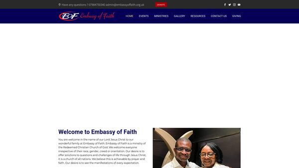 Screenshot of the The Redeemed Christian Church Of God Embassy Of Faith website