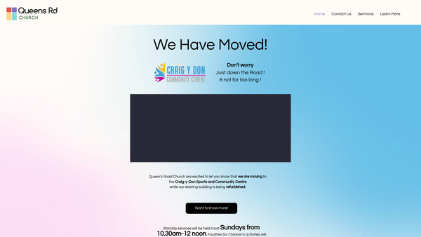 Screenshot of the Queens Road Church, Llandudno website