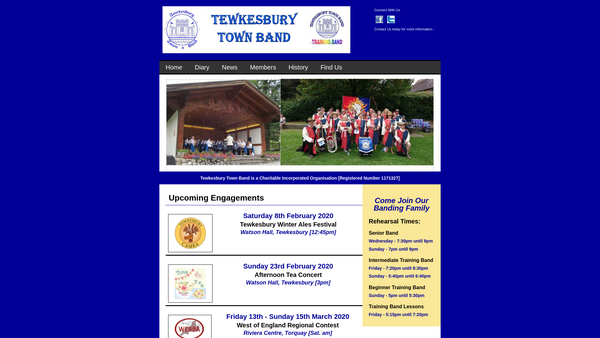 Screenshot of the Tewkesbury Town Band website