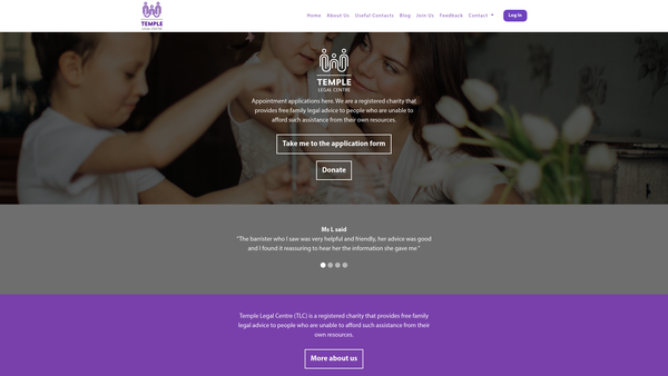 Screenshot of the Temple Legal Centre website
