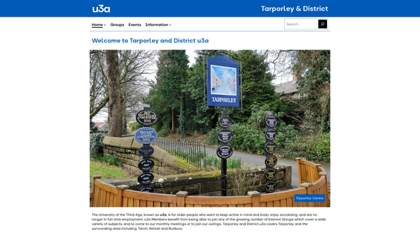 Screenshot of the Tarporley & District U3A website