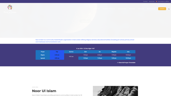 Screenshot of the Waltham Forest Noor Ul Islam website
