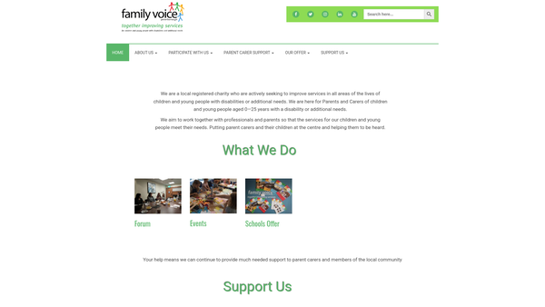 Screenshot of the Family Voice Peterborough website