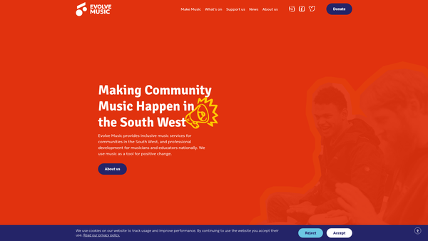 Screenshot of the Evolve Music website