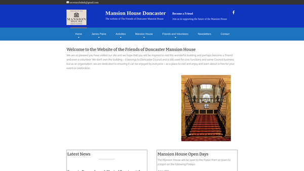 Screenshot of the Friends Of Doncaster Mansion House website