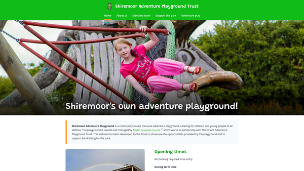 Screenshot of the Shiremoor Adventure Playground Trust website