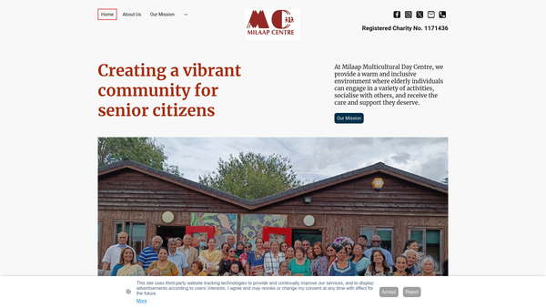 Screenshot of the Milaap Multicultural Day Centre website