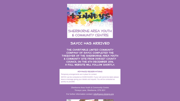 Screenshot of the Sherborne Area Youth & Community Centre website