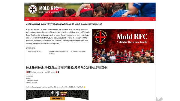 Screenshot of the Clwb Rygbi Yr Wyddgrug / Mold Rugby Football Club website