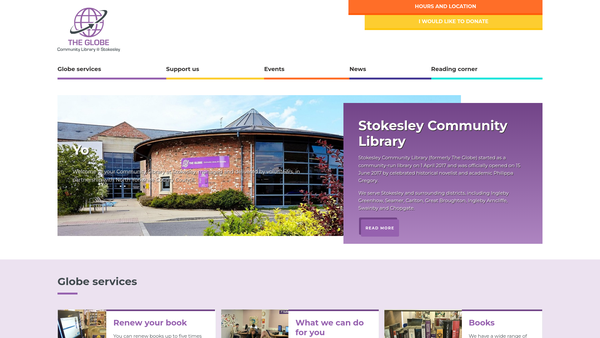 Screenshot of the 'The Globe' Community Library website
