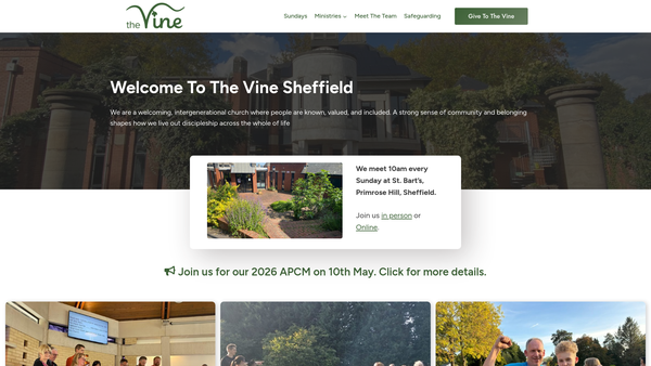 Screenshot of the The Parochial Church Council Of The Ecclesiastical Parish Of The Vine Sheffield website