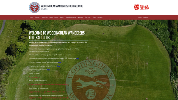 Screenshot of the Woodingdean Wanderers Football Club website