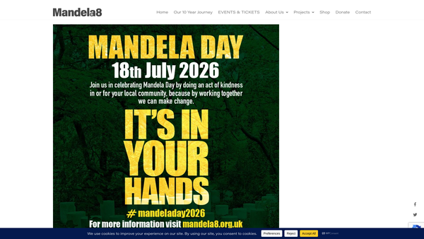 Screenshot of the Mandela8 website