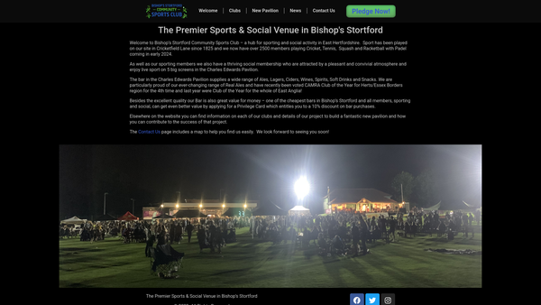 Screenshot of the Bishop's Stortford Community Sports Club website