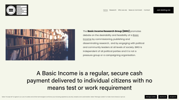 Screenshot of the Basic Income Research Group website