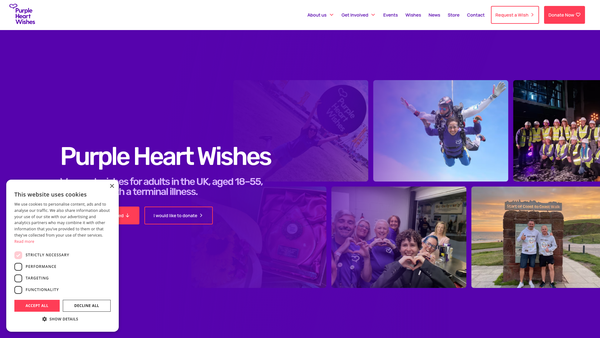 Screenshot of the Purple Heart Wishes website