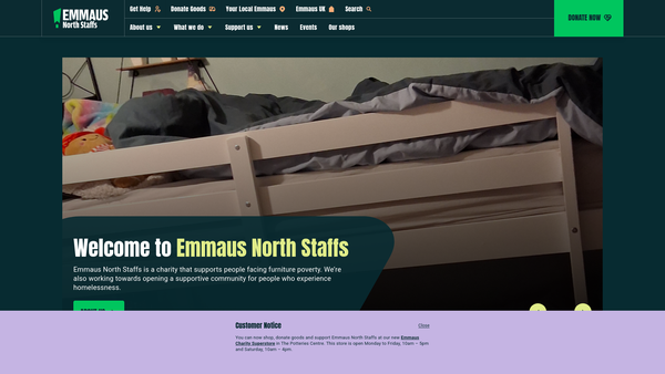 Screenshot of the Emmaus Staffordshire website