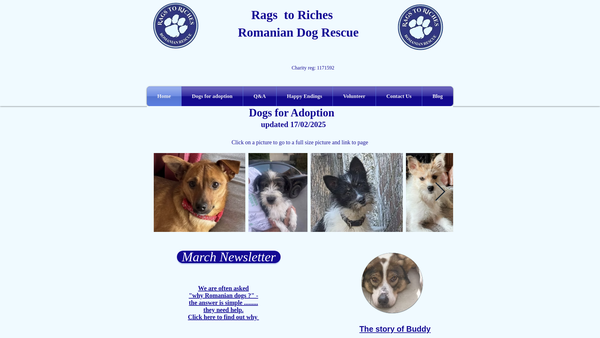 Screenshot of the Rags To Riches Romanian Dog Rescue website