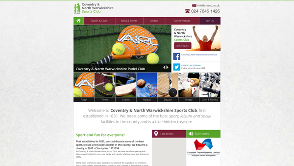 Screenshot of the Coventry And North Warwickshire Sports Club website