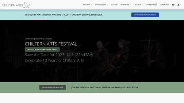 Screenshot of the Chiltern Arts website