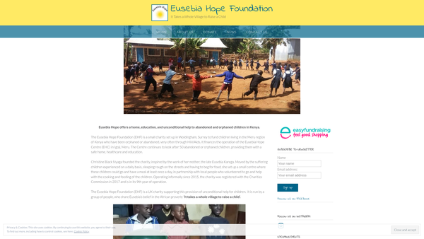 Screenshot of the Eusebia Hope Foundation website