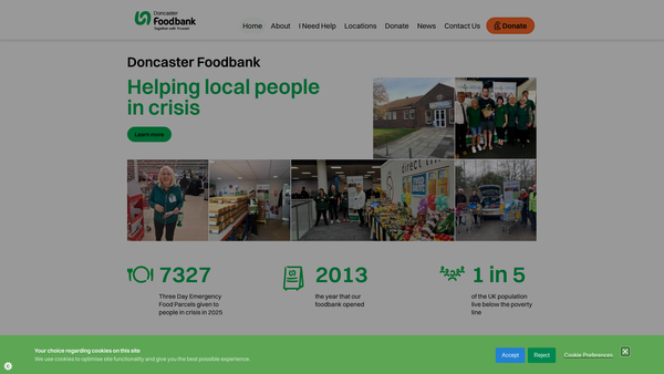 Screenshot of the Doncaster Foodbank (Trussell Trust) Ltd website
