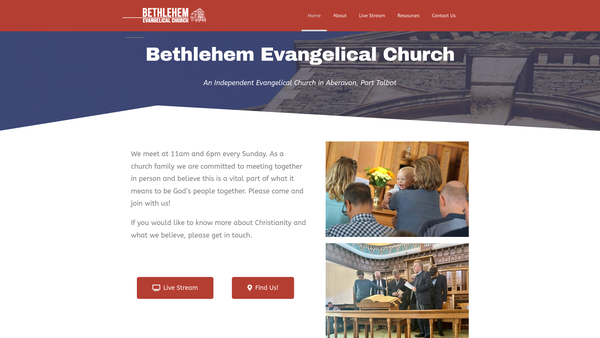 Screenshot of the Bethlehem Evangelical Church, Sandfields, Port Talbot website