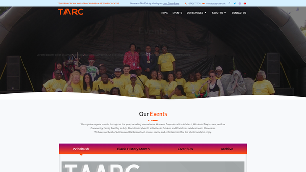 Screenshot of the Telford African & Afro-Caribbean Resource Centre (Taarc) website
