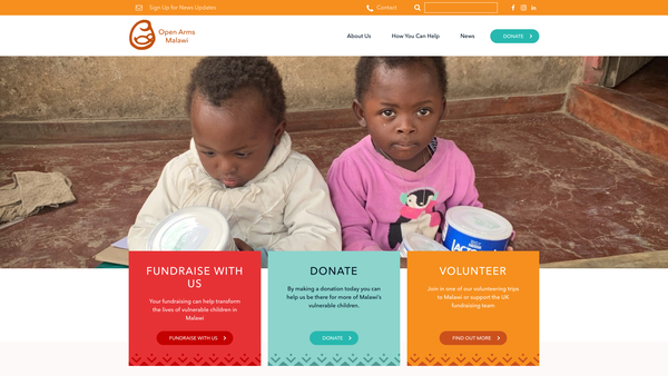 Screenshot of the Open Arms Malawi website