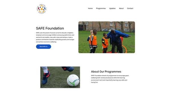 Screenshot of the Soccer Ambition Fun Education (Safe) Foundation website