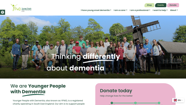 Screenshot of the Younger People With Dementia CIO website