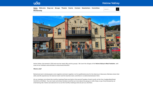 Screenshot of the Holme Valley U3A website