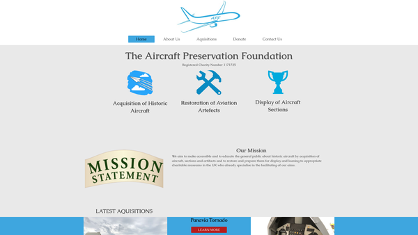Screenshot of the The Aircraft Preservation Foundation website