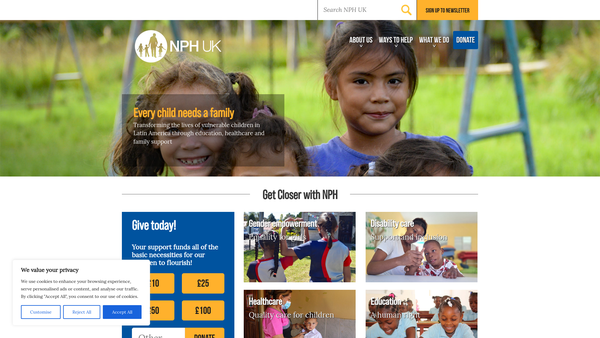 Screenshot of the Nuestros Pequeños Hermanos United Kingdom website