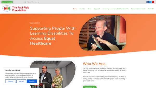 Screenshot of the Paul Ridd Foundation website