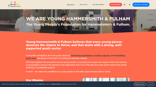 Screenshot of the Young Hammersmith And Fulham Foundation website