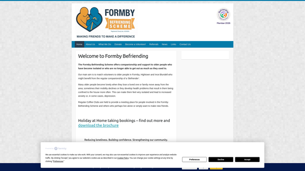 Screenshot of the The Formby Befriending Scheme website