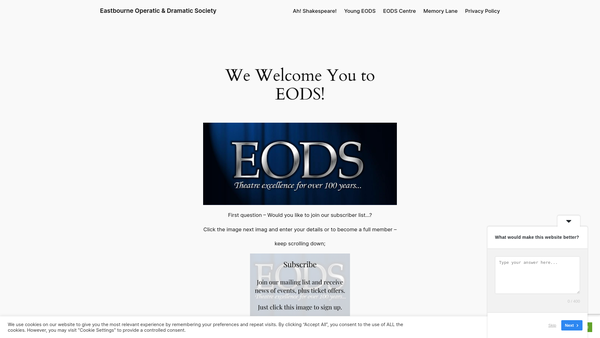 Screenshot of the Eastbourne Operatic And Dramatic Society website