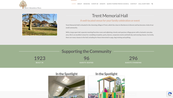 Screenshot of the Trent Memorial Hall website