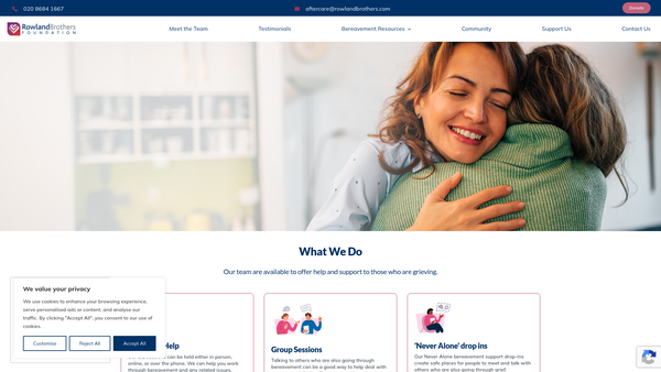 Screenshot of the The Rowland Brothers Foundation website