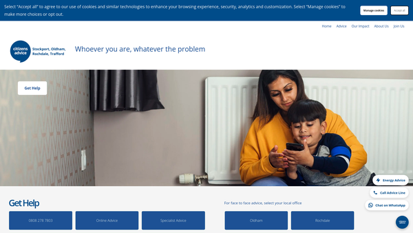 Screenshot of the Citizens Advice SORT Group website